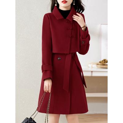 女士高端双面毛呢两件套装裙子秋冬新款羊绒大衣外套