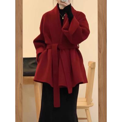 红色双面羊绒大衣女短款2025年秋冬新款小个子羊毛呢外套